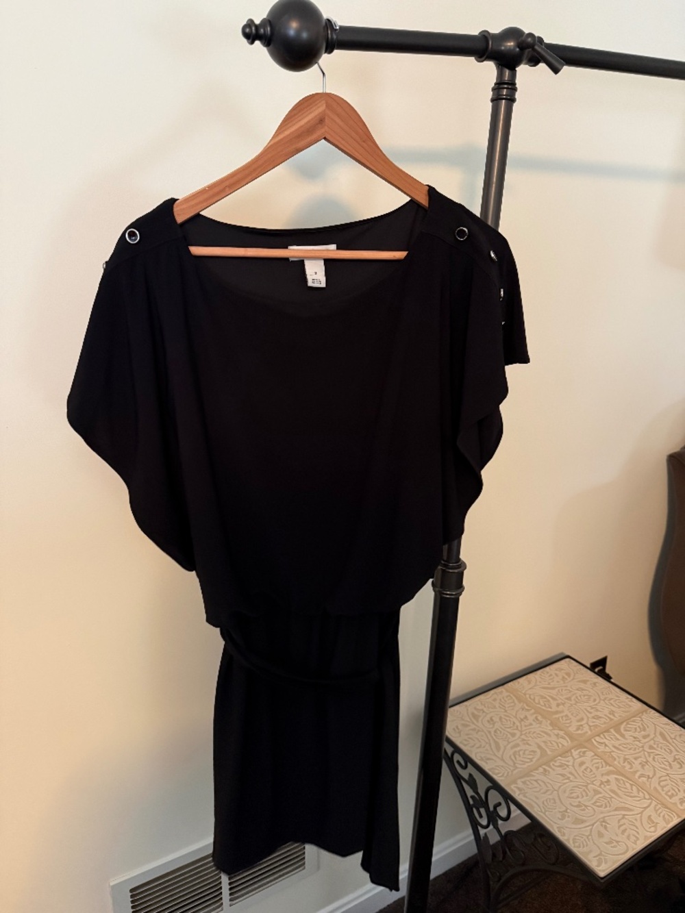 White House Black Market Blouson Mini Dress with draped sleeves